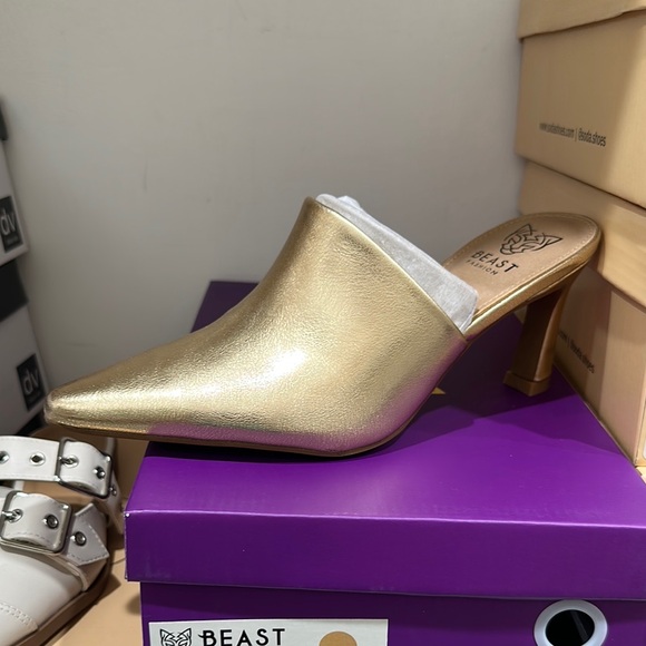 BEAST FASHION Gold Mules Sleek Metallic Design Trinee-06 style - Picture 3 of 4